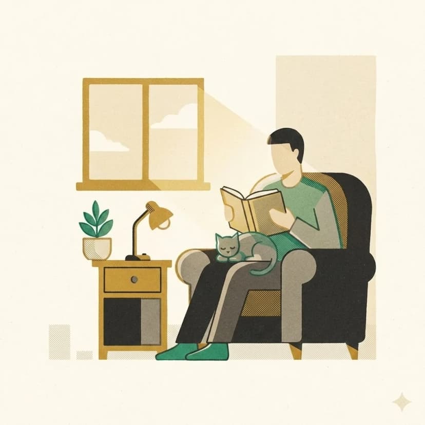 A reading lamp illustration representing calm, informed monitoring